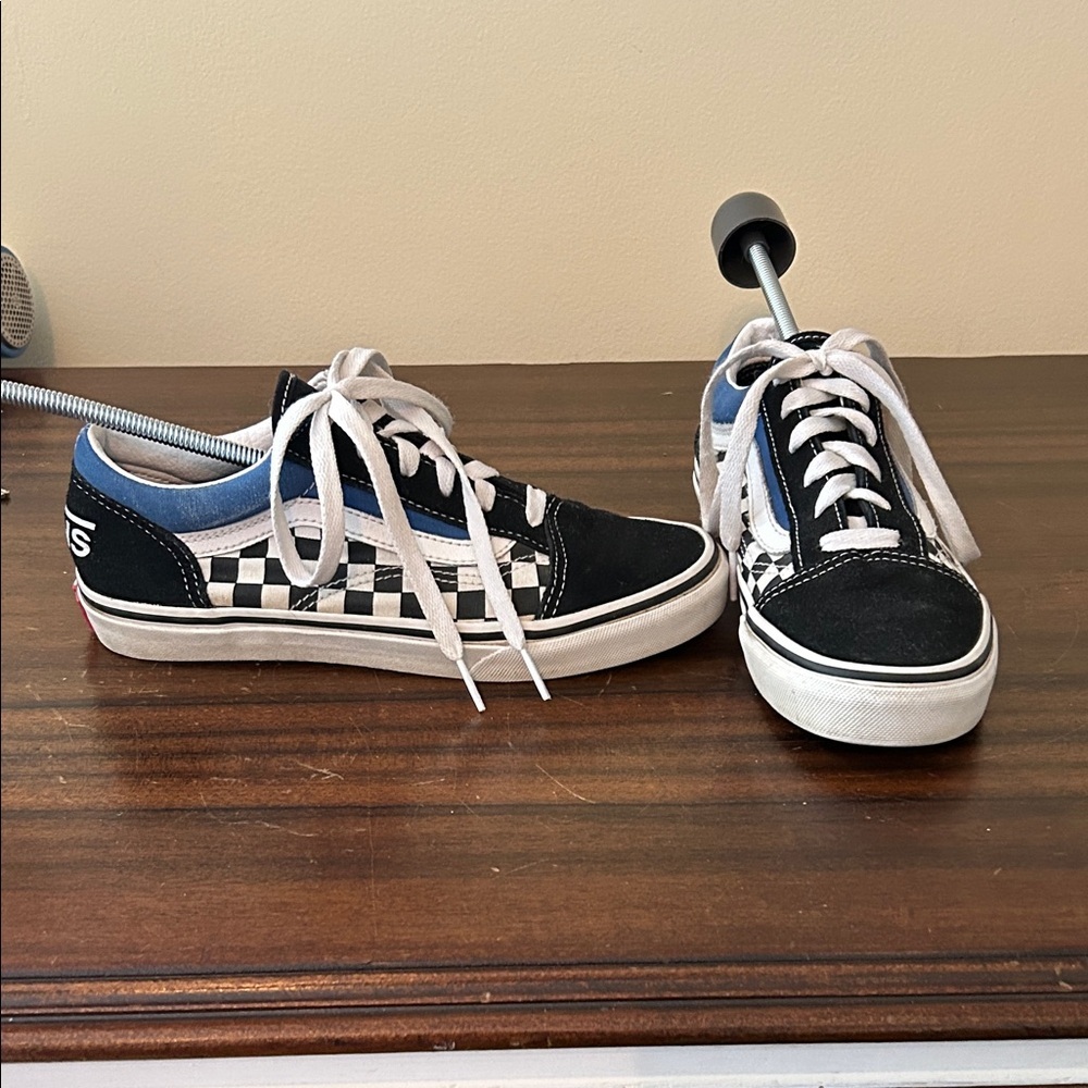 Vans Old Skool Black and Blue Checkered Sneakers Size Juniors 4.5